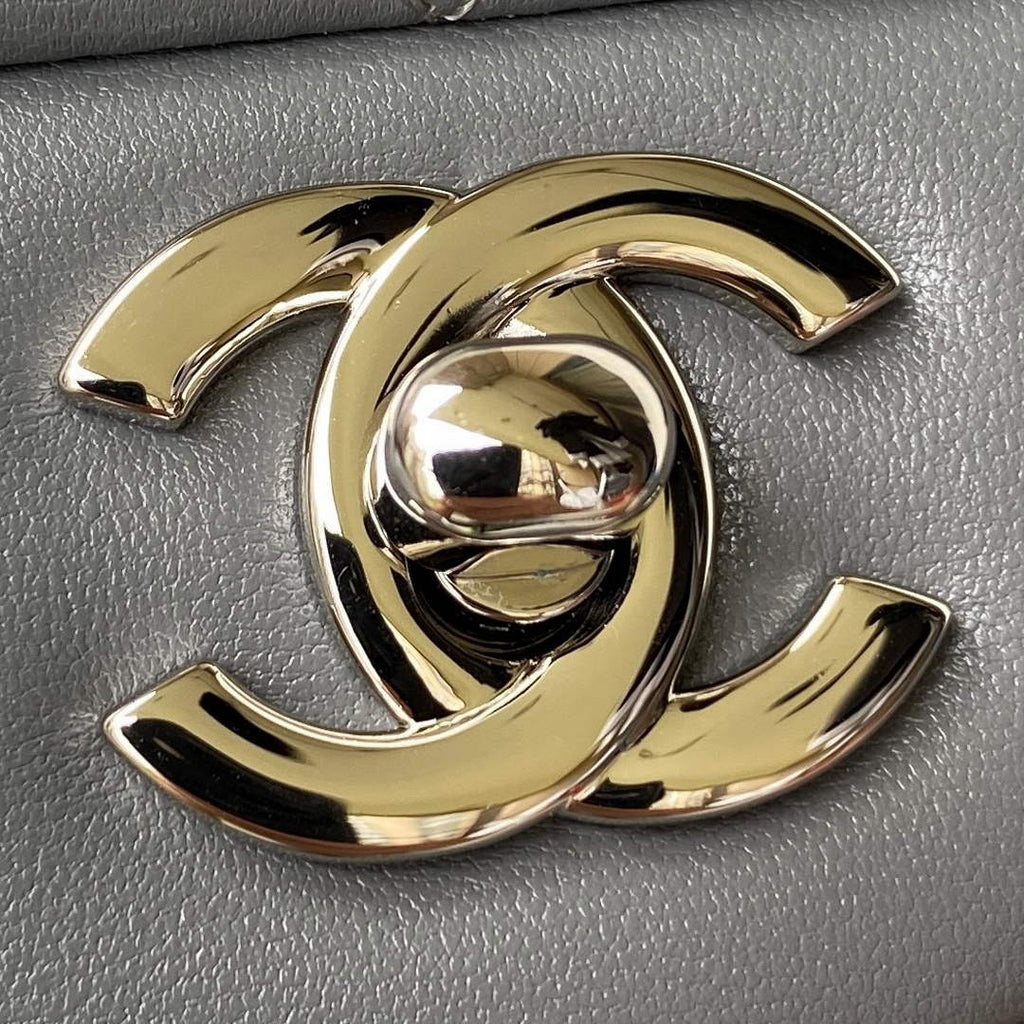 Chanel A01112 Classic Handbag Lambskin Dark Gray Silver