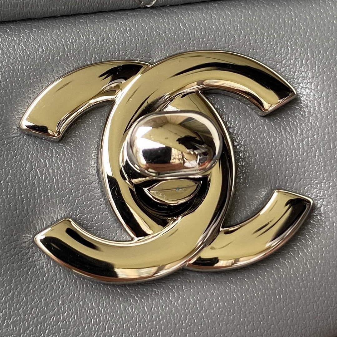 Chanel A01112 Classic Handbag Lambskin Dark Gray Silver