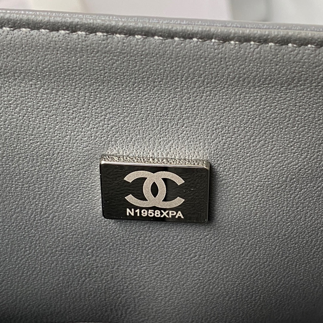 Chanel A01112 Classic Handbag Lambskin Dark Gray Silver