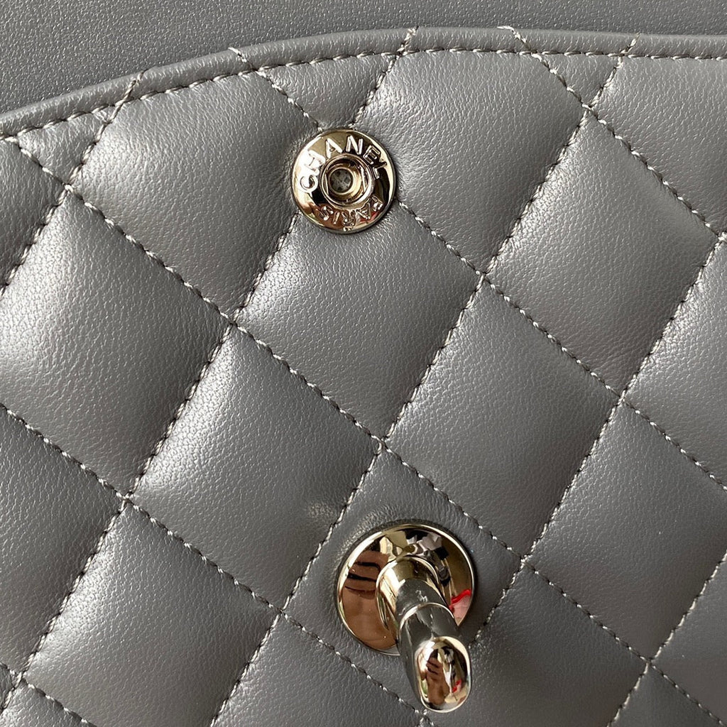 Chanel A01112 Classic Handbag Lambskin Dark Gray Silver