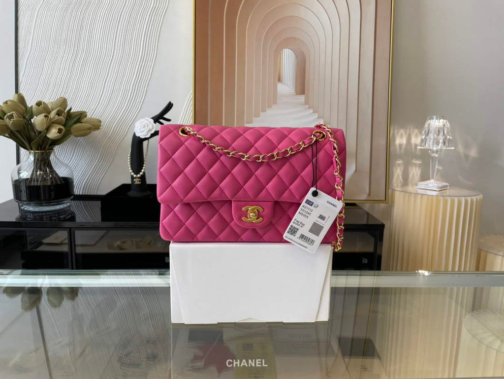 Chanel A01112 Classic Handbag Lambskin Plum Gold