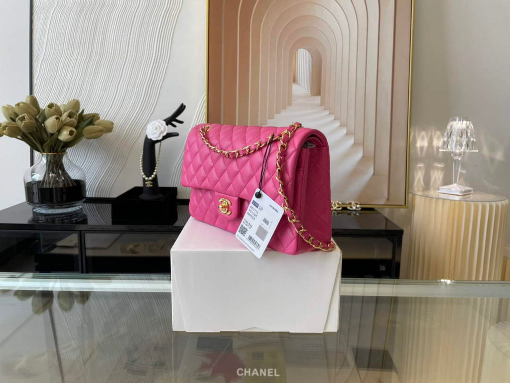 Chanel A01112 Classic Handbag Lambskin Plum Gold