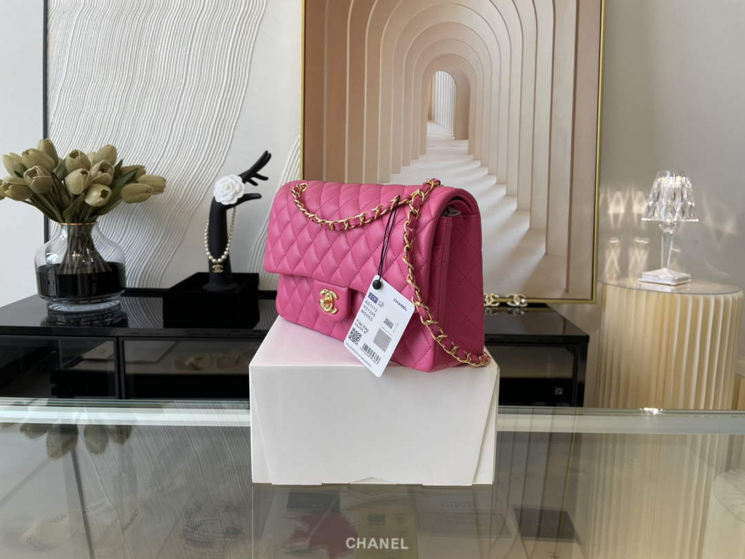 Chanel A01112 Classic Handbag Lambskin Plum Gold
