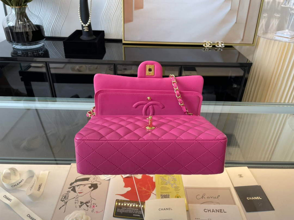 Chanel A01112 Classic Handbag Lambskin Plum Gold