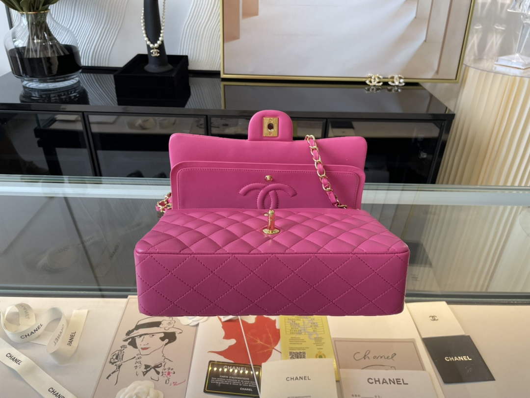Chanel A01112 Classic Handbag Lambskin Plum Gold