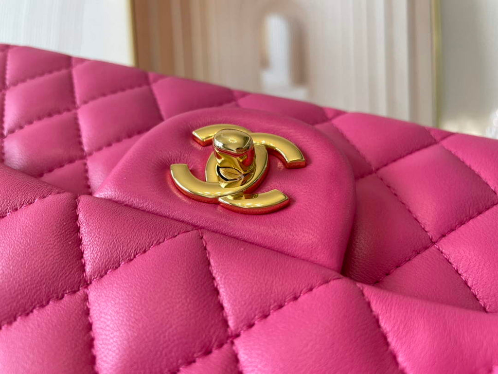 Chanel A01112 Classic Handbag Lambskin Plum Gold