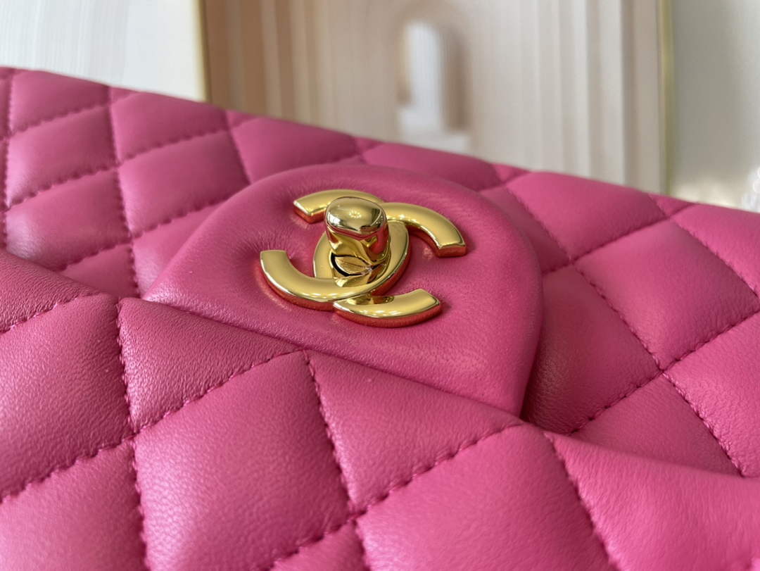 Chanel A01112 Classic Handbag Lambskin Plum Gold