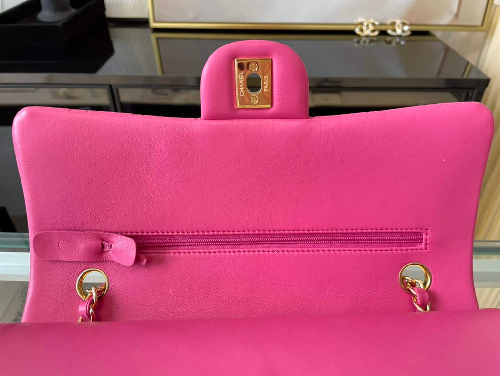 Chanel A01112 Classic Handbag Lambskin Plum Gold