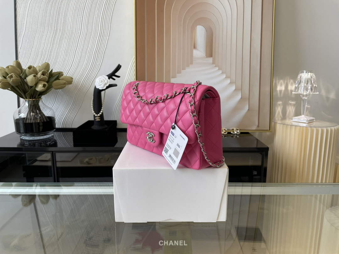 Chanel A01112 Classic Handbag Lambskin Plum Silver
