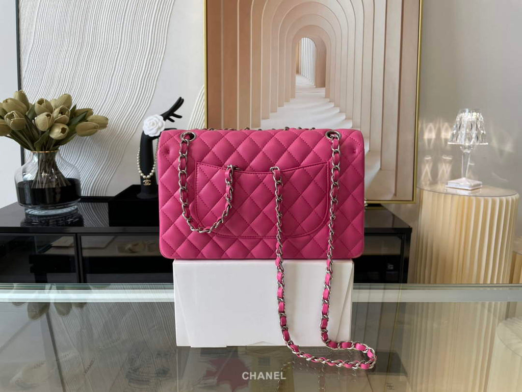 Chanel A01112 Classic Handbag Lambskin Plum Silver