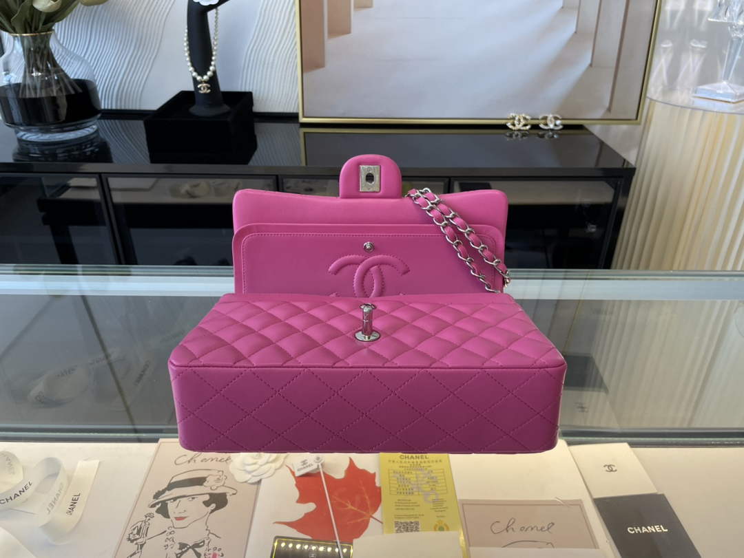 Chanel A01112 Classic Handbag Lambskin Plum Silver