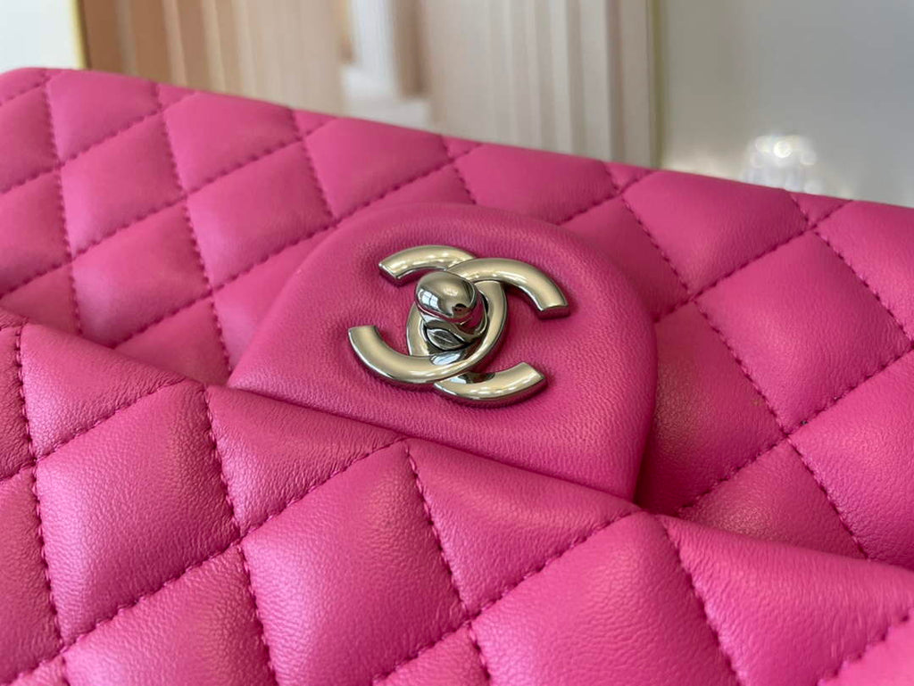 Chanel A01112 Classic Handbag Lambskin Plum Silver