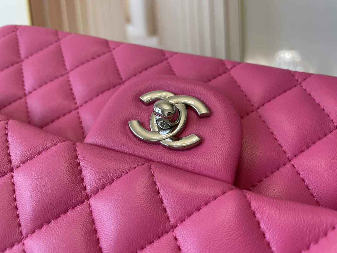 Chanel A01112 Classic Handbag Lambskin Plum Silver