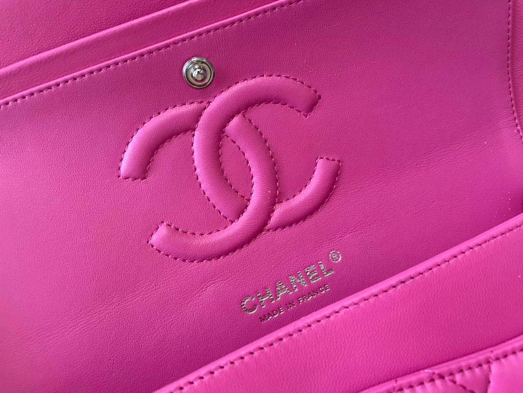 Chanel A01112 Classic Handbag Lambskin Plum Silver