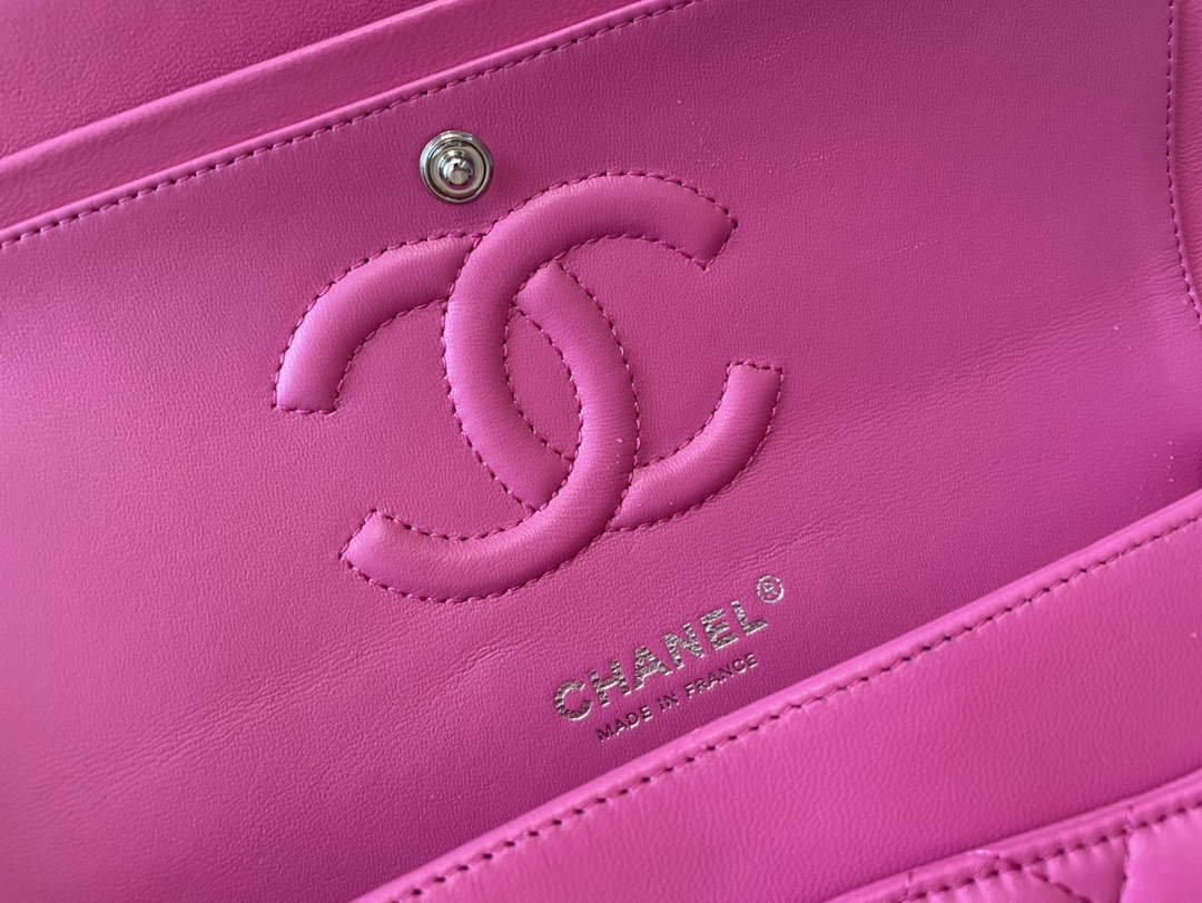 Chanel A01112 Classic Handbag Lambskin Plum Silver