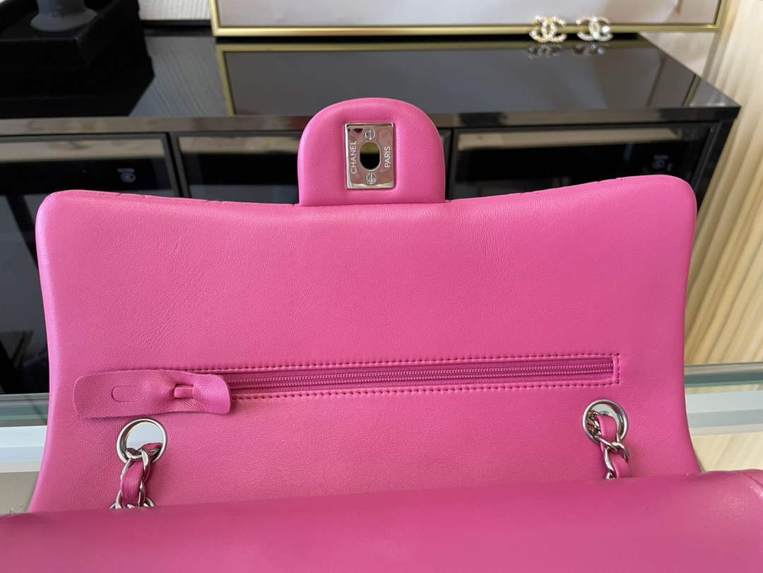 Chanel A01112 Classic Handbag Lambskin Plum Silver