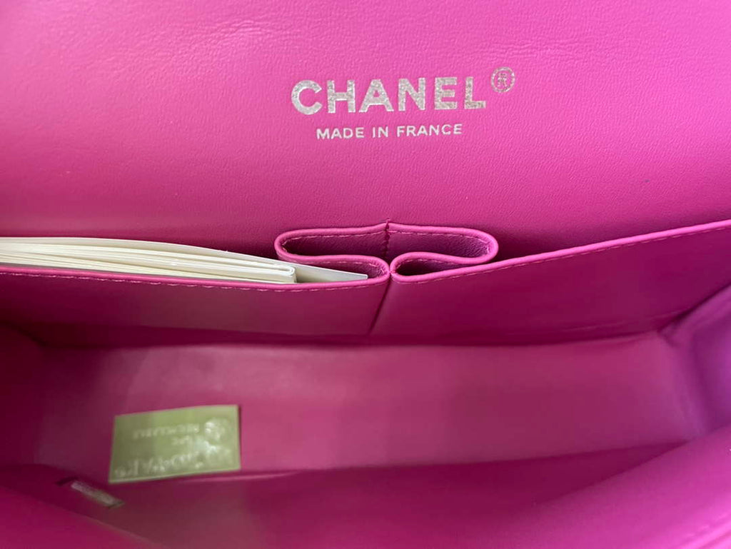 Chanel A01112 Classic Handbag Lambskin Plum Silver