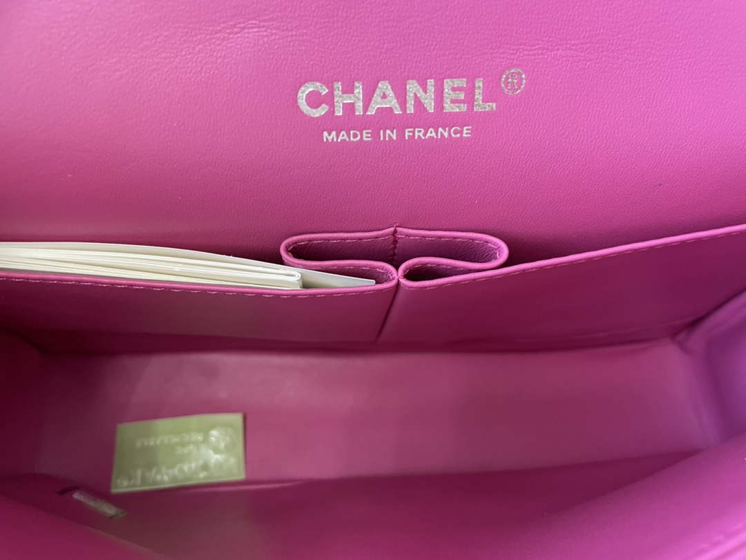 Chanel A01112 Classic Handbag Lambskin Plum Silver