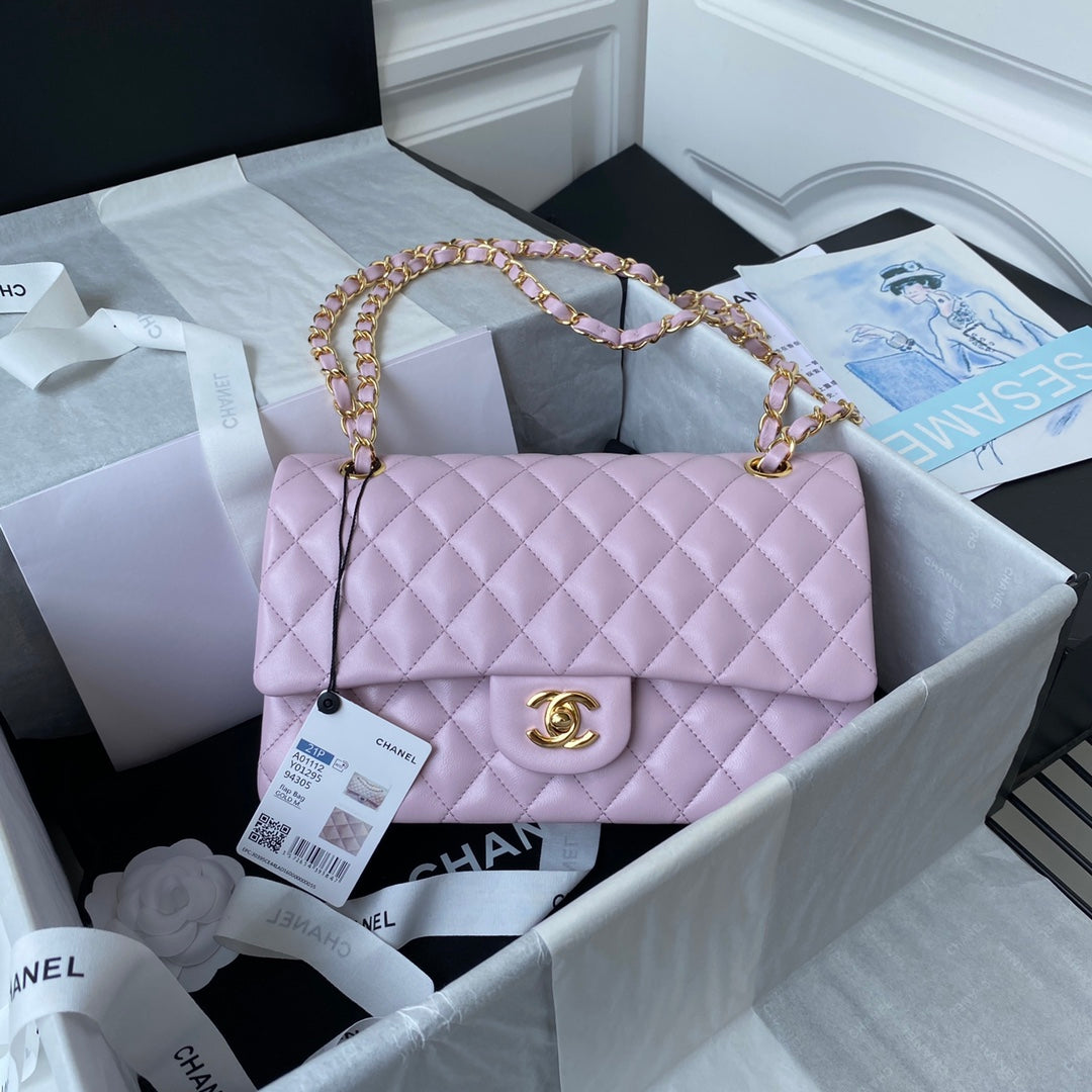 Chanel A01112 Classic Handbag Lambskin Purple Pink Gold