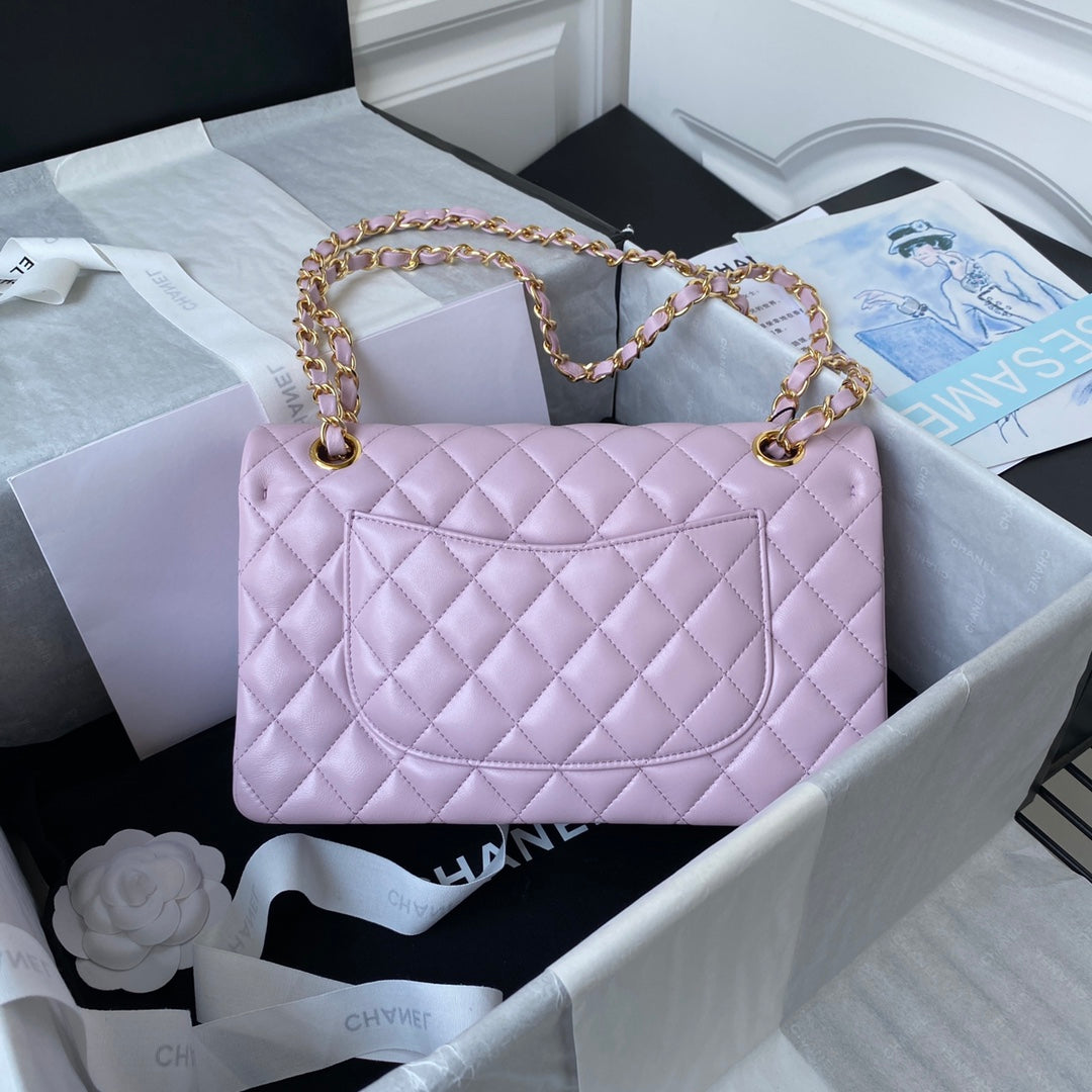 Chanel A01112 Classic Handbag Lambskin Purple Pink Gold