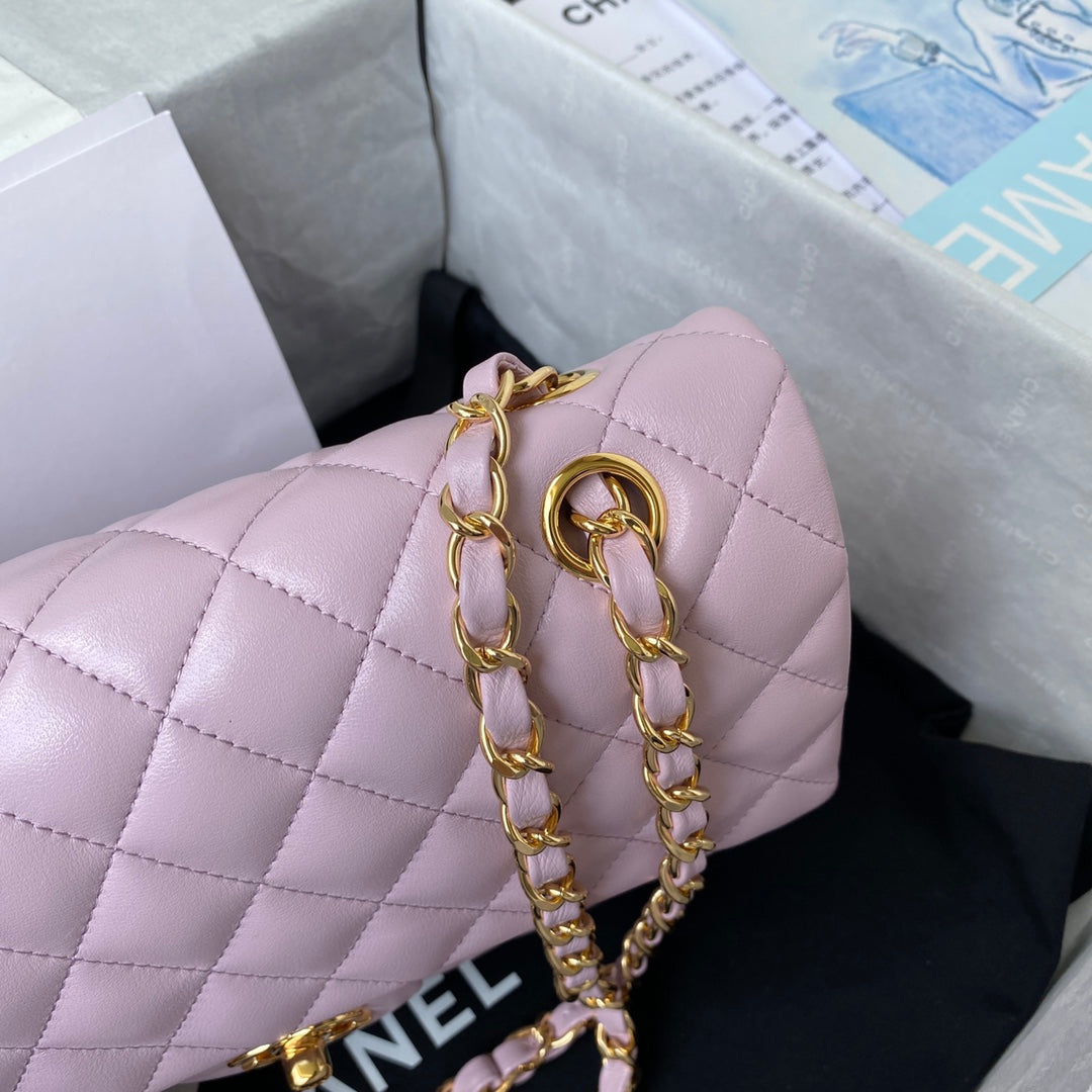 Chanel A01112 Classic Handbag Lambskin Purple Pink Gold