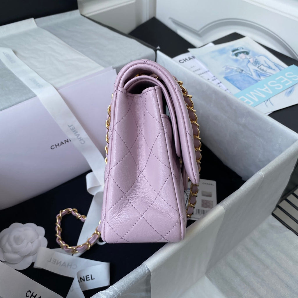 Chanel A01112 Classic Handbag Lambskin Purple Pink Gold