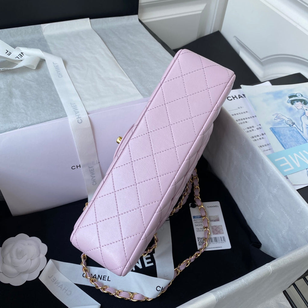 Chanel A01112 Classic Handbag Lambskin Purple Pink Gold