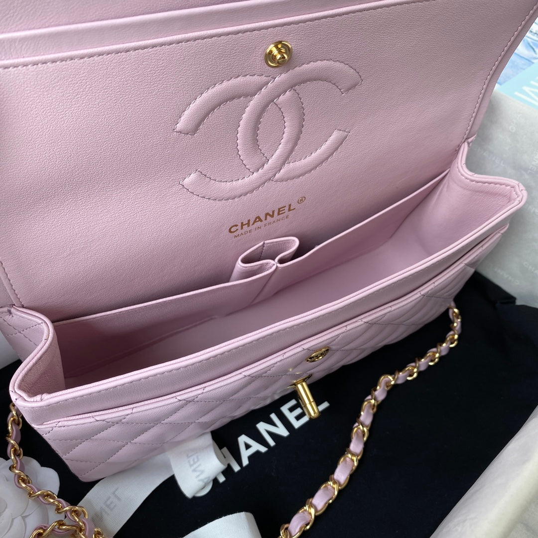 Chanel A01112 Classic Handbag Lambskin Purple Pink Gold