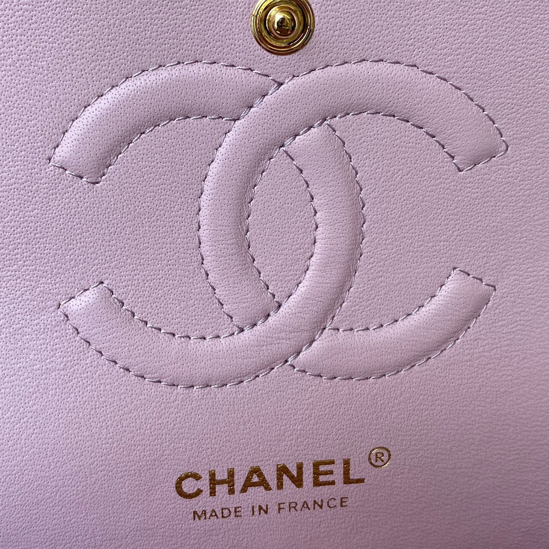 Chanel A01112 Classic Handbag Lambskin Purple Pink Gold