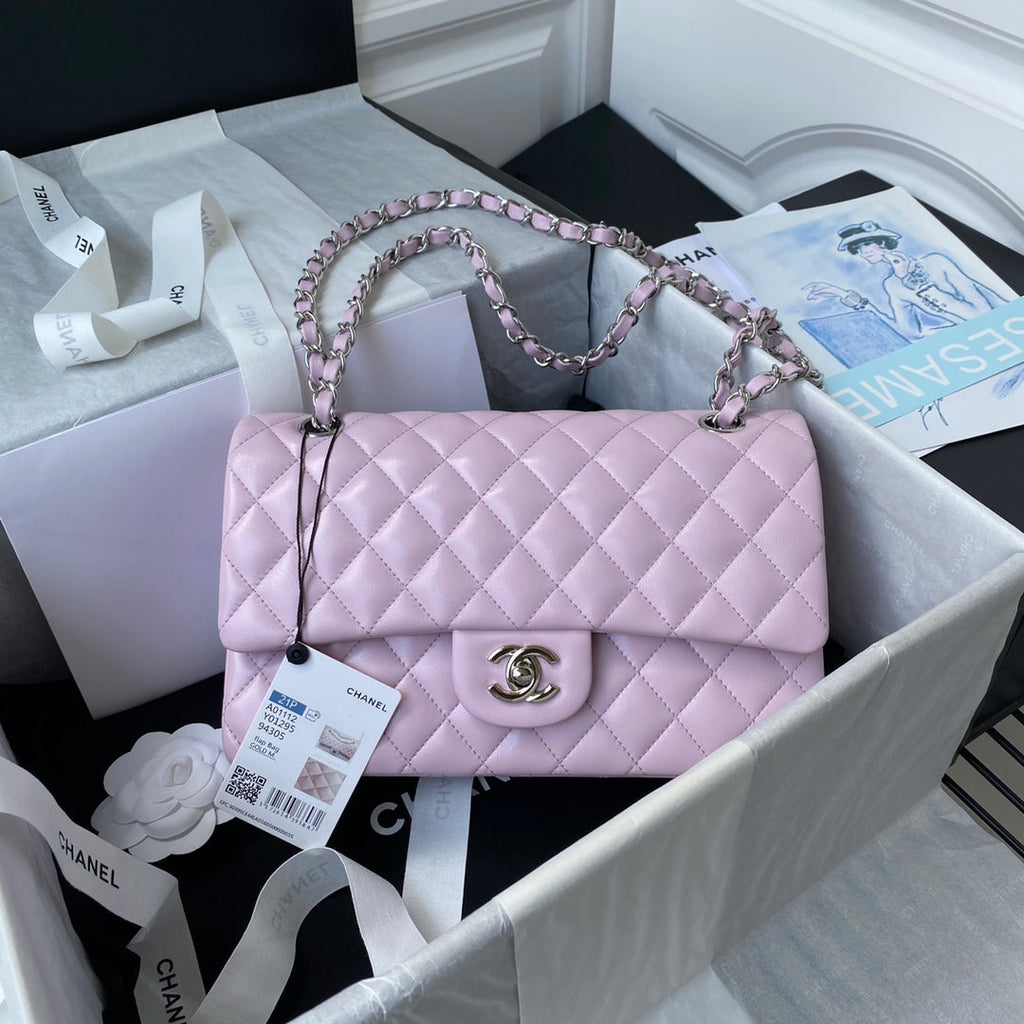 Chanel A01112 Classic Handbag Lambskin Purple Pink Silver