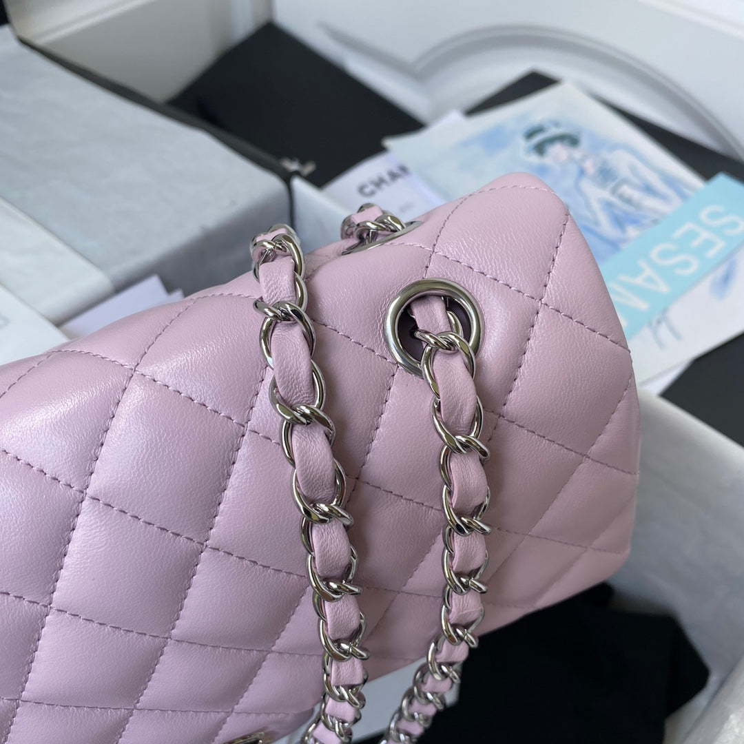 Chanel A01112 Classic Handbag Lambskin Purple Pink Silver