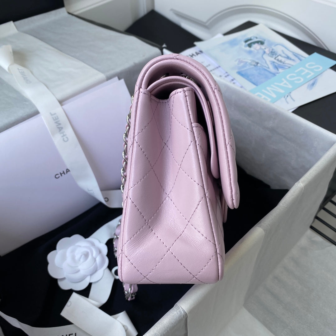 Chanel A01112 Classic Handbag Lambskin Purple Pink Silver