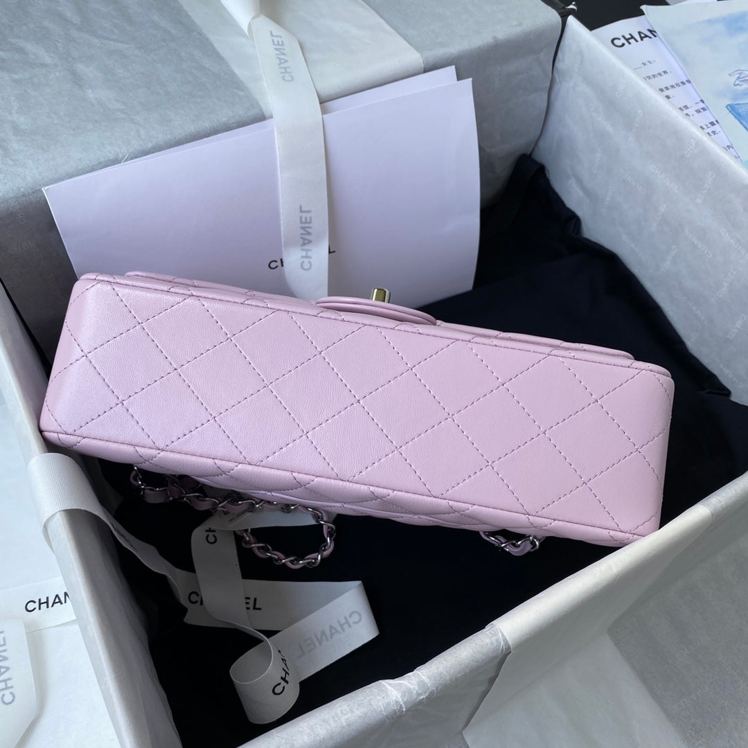 Chanel A01112 Classic Handbag Lambskin Purple Pink Silver