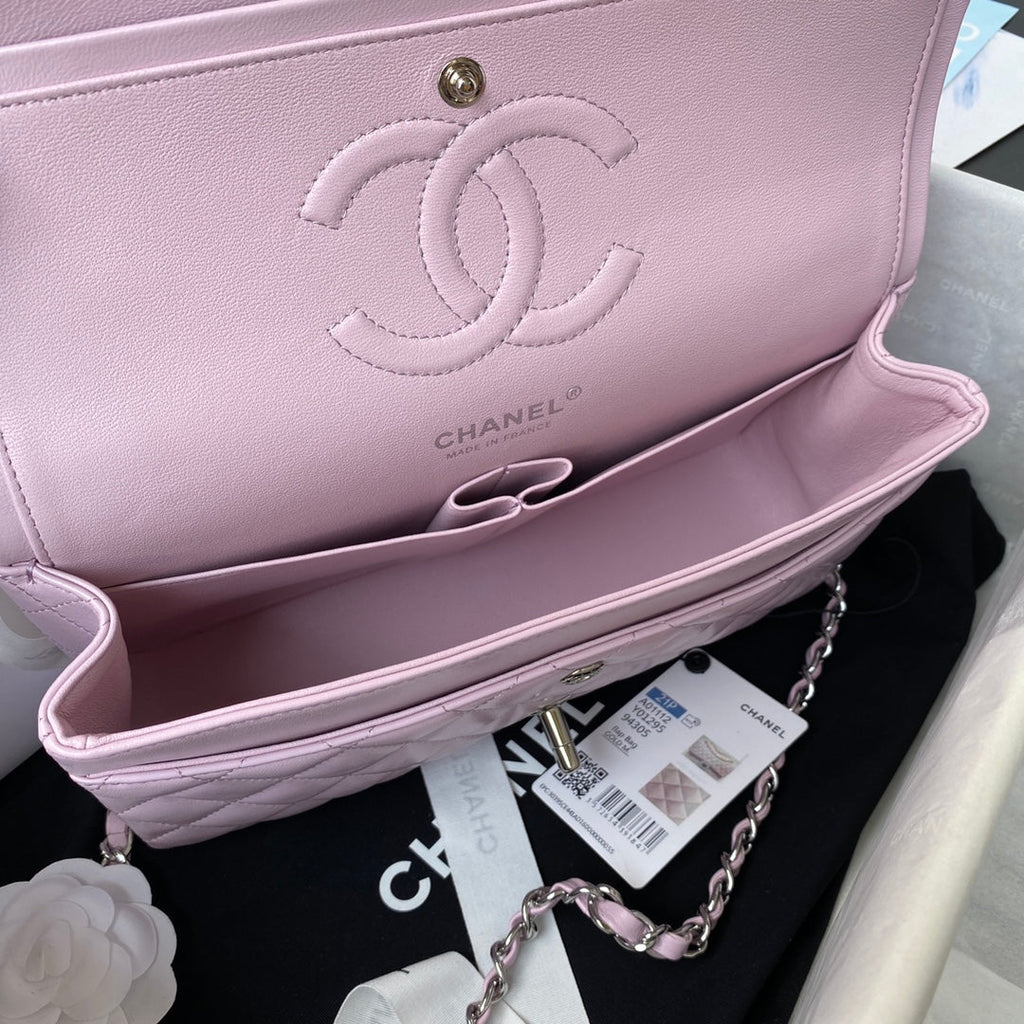 Chanel A01112 Classic Handbag Lambskin Purple Pink Silver
