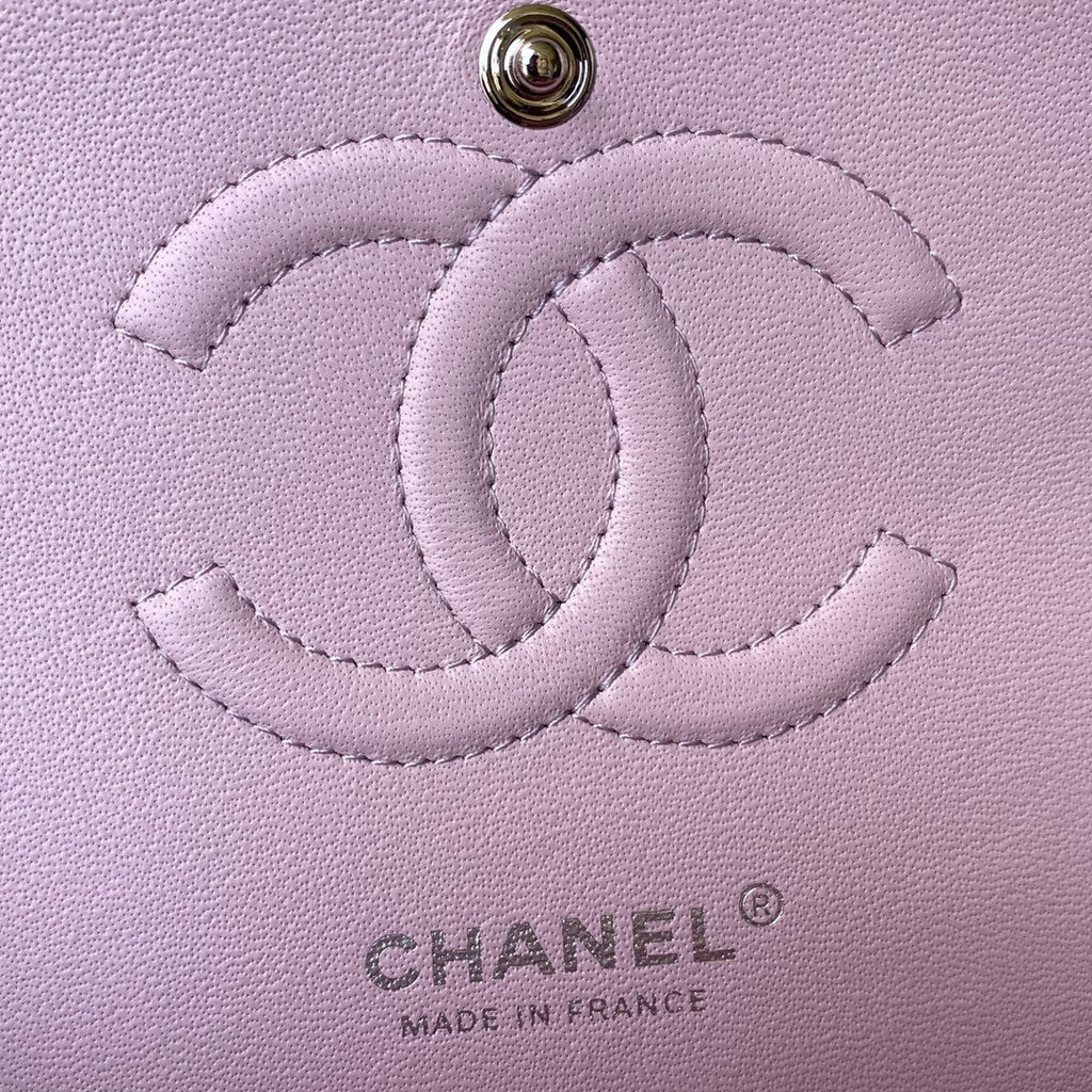 Chanel A01112 Classic Handbag Lambskin Purple Pink Silver