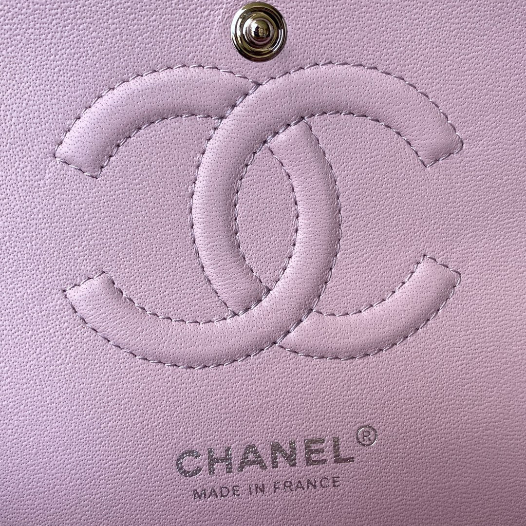 Chanel A01112 Classic Handbag Lambskin Purple Pink Silver