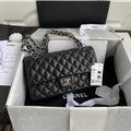 Chanel A01112 Classic Handbag Lambskin Black Silver