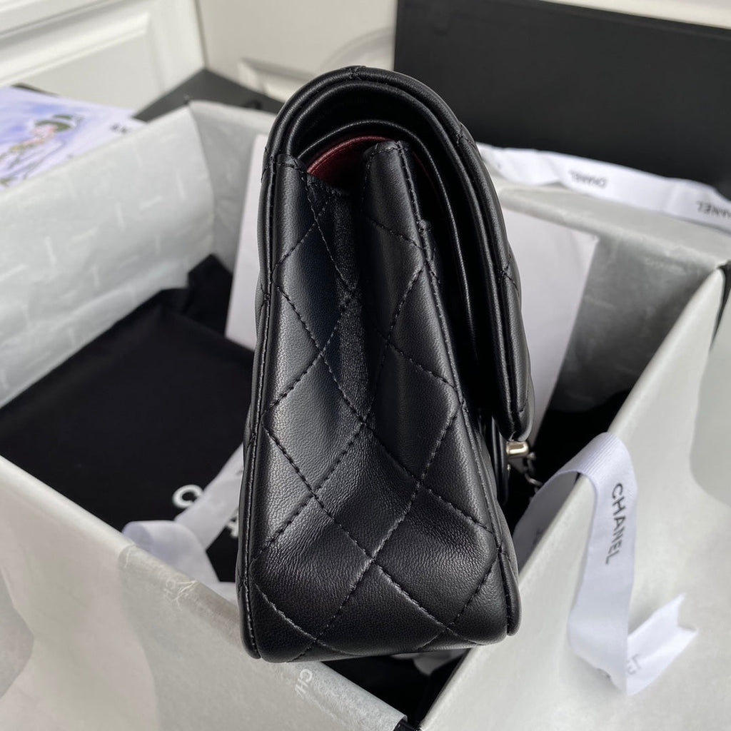 Chanel A01112 Classic Handbag Lambskin Black Silver
