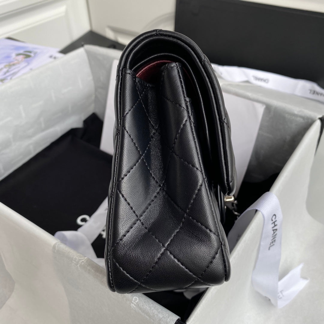 Chanel A01112 Classic Handbag Lambskin Black Silver
