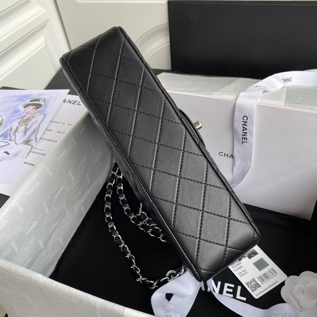 Chanel A01112 Classic Handbag Lambskin Black Silver