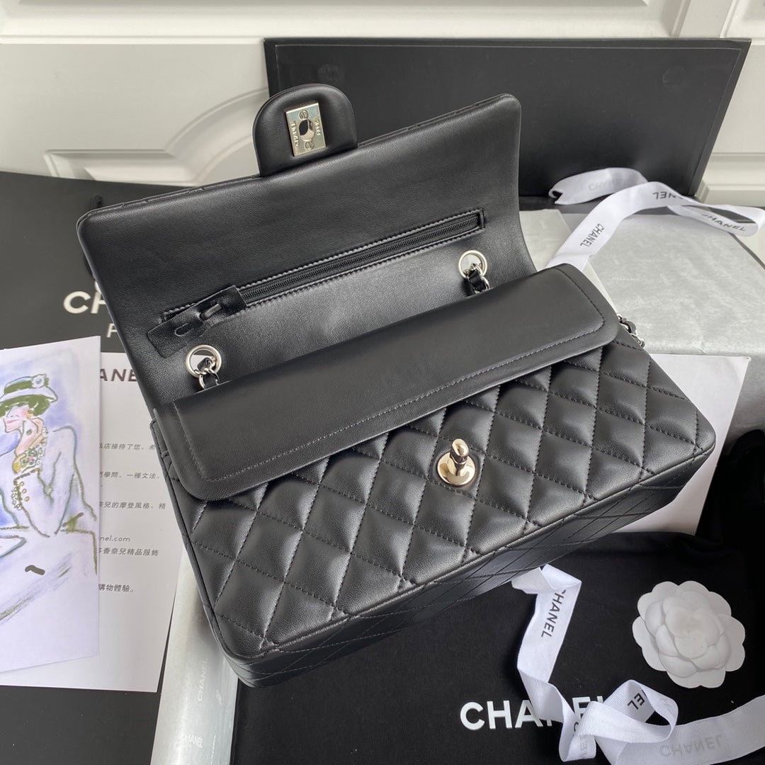 Chanel A01112 Classic Handbag Lambskin Black Silver