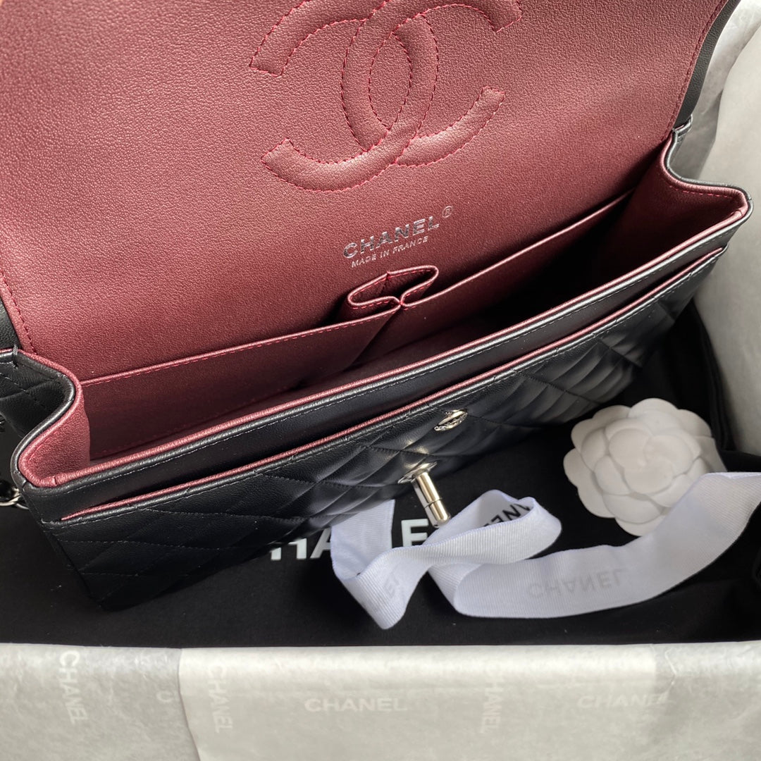 Chanel A01112 Classic Handbag Lambskin Black Silver