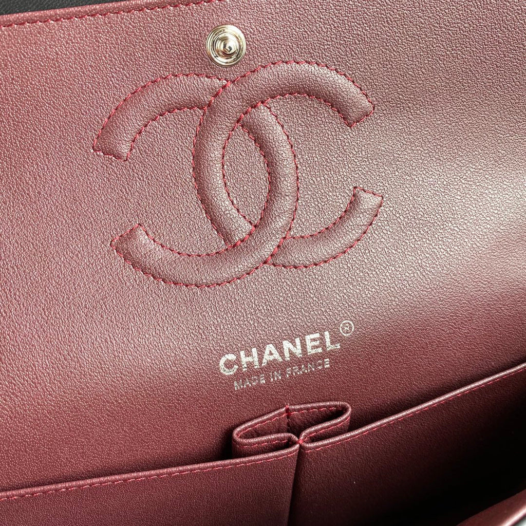 Chanel A01112 Classic Handbag Lambskin Black Silver