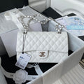 Chanel A01112 Classic Handbag Lambskin White Silver