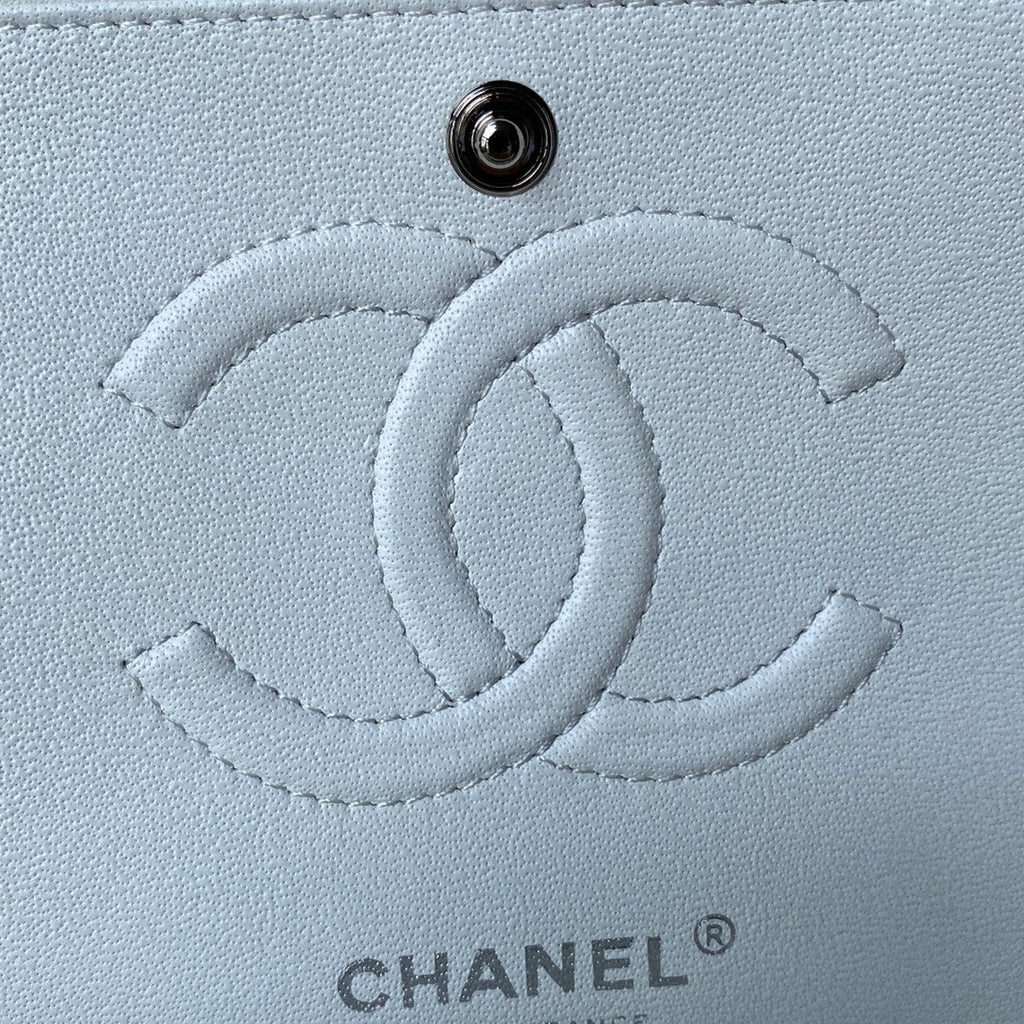Chanel A01112 Classic Handbag Lambskin White Silver
