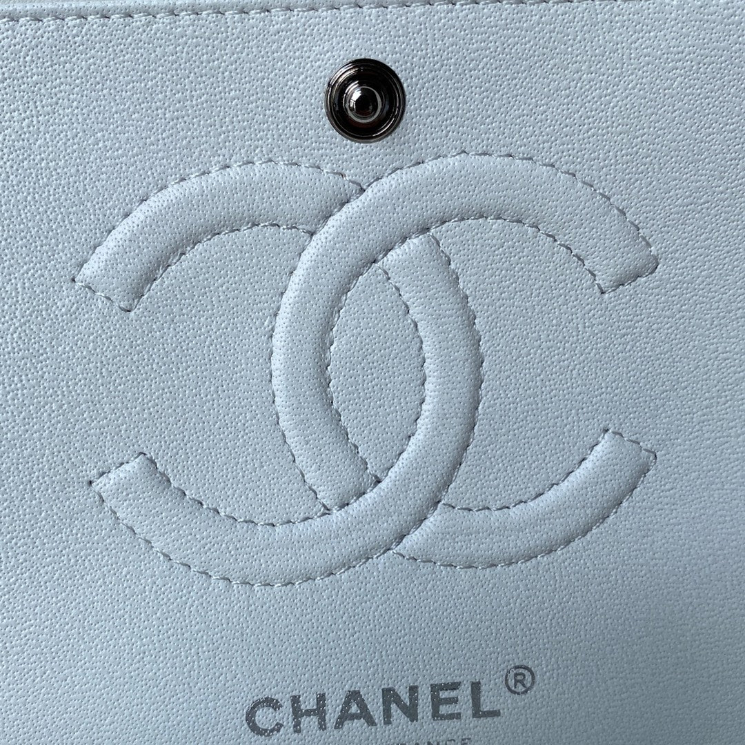 Chanel A01112 Classic Handbag Lambskin White Silver
