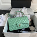 Chanel A01112 Classic Handbag Lambskin Green Silver