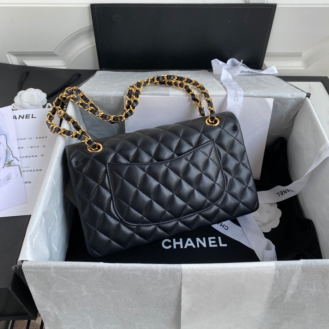 Chanel A01112 Classic Handbag Lambskin Black Gold