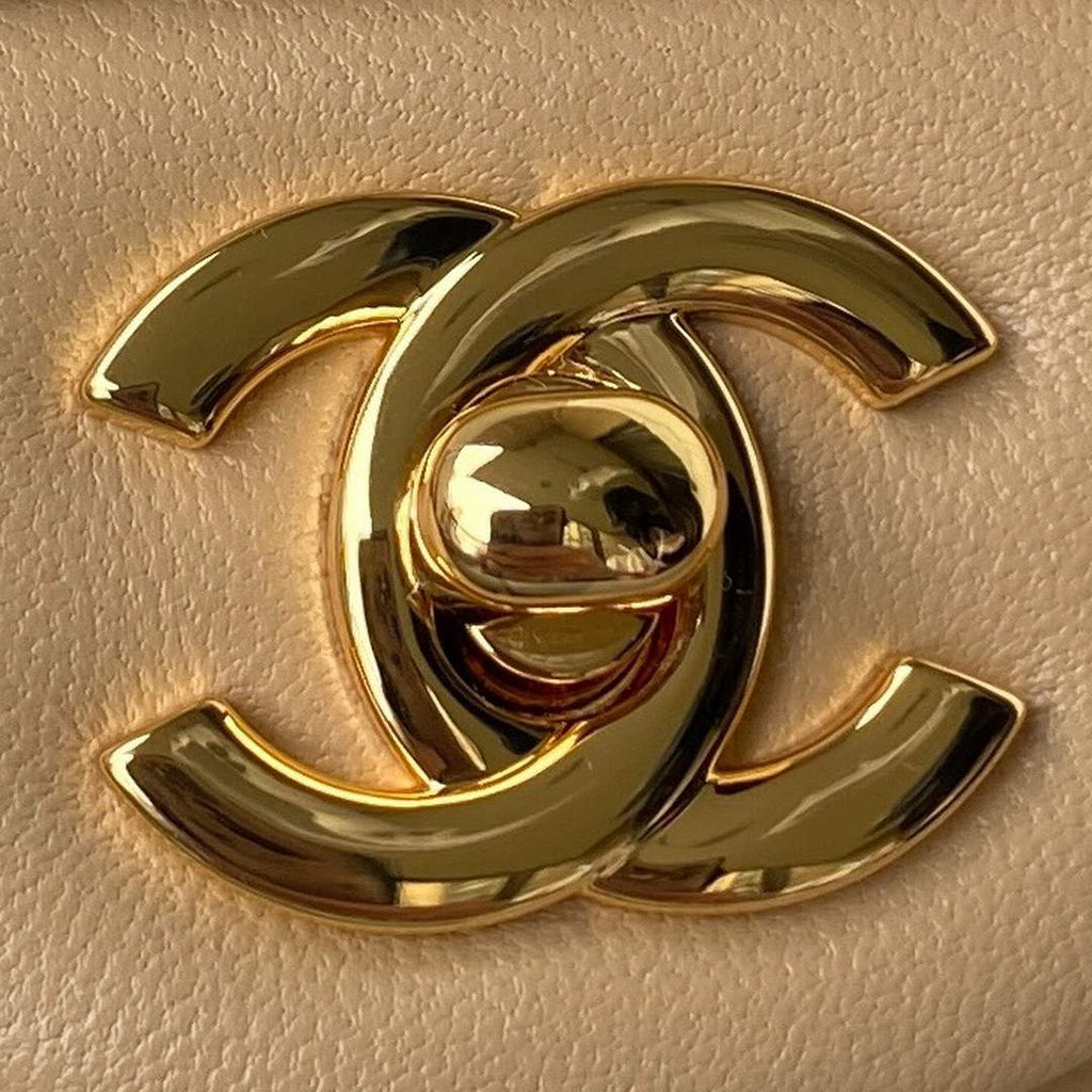 Chanel A01112 Classic Handbag Lambskin Dark Beige Gold