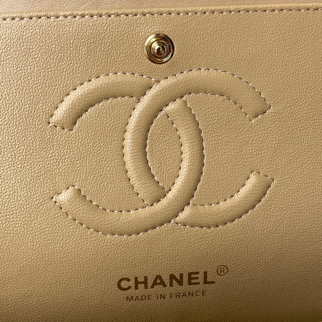 Chanel A01112 Classic Handbag Lambskin Dark Beige Gold